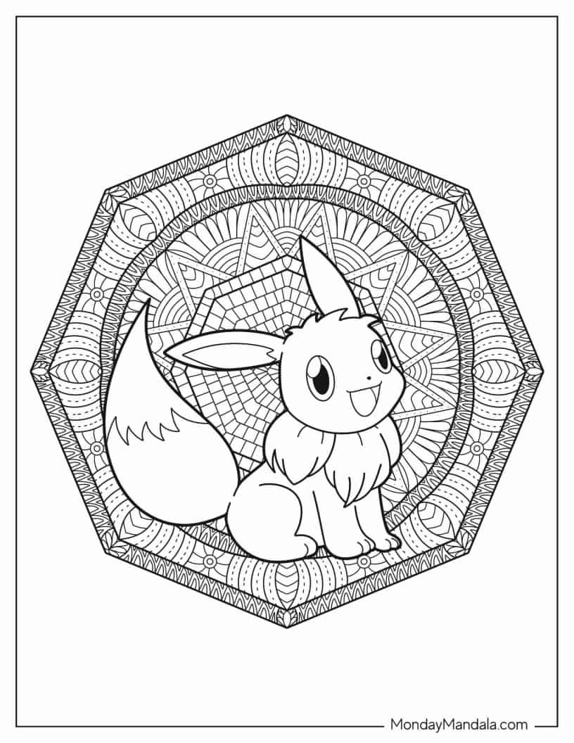 Eevee Inside Octagon Mandala coloring page