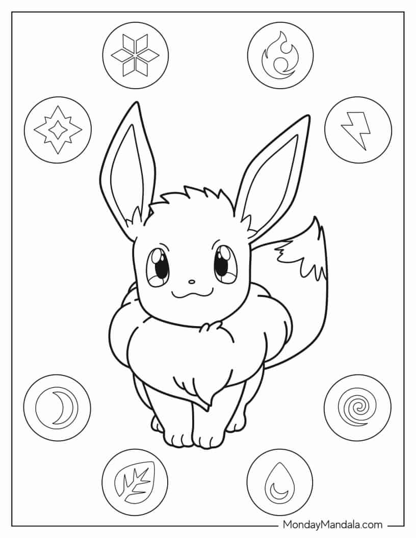 Eevee Pokemon With Badges coloring page