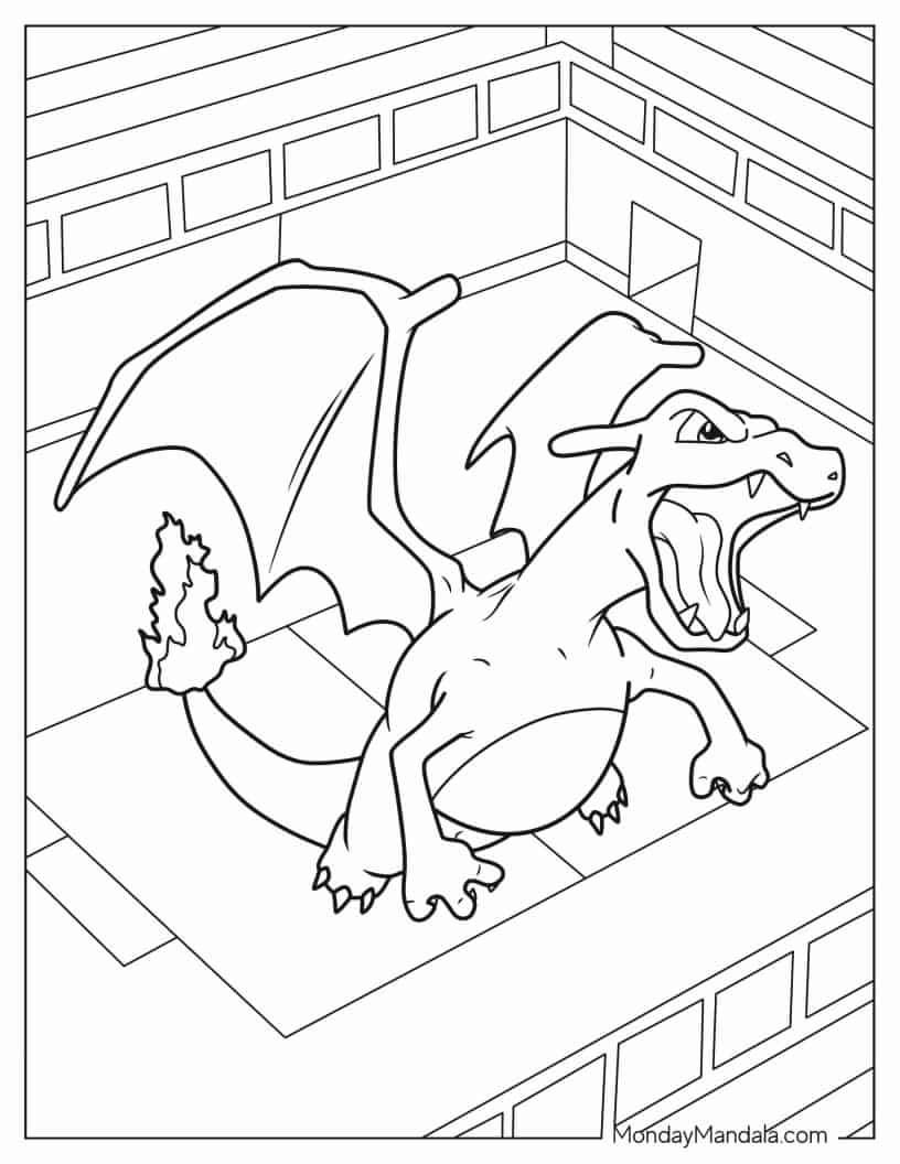 Ferocious Charizard Flying Out Of Pokemon Stadium coloring page