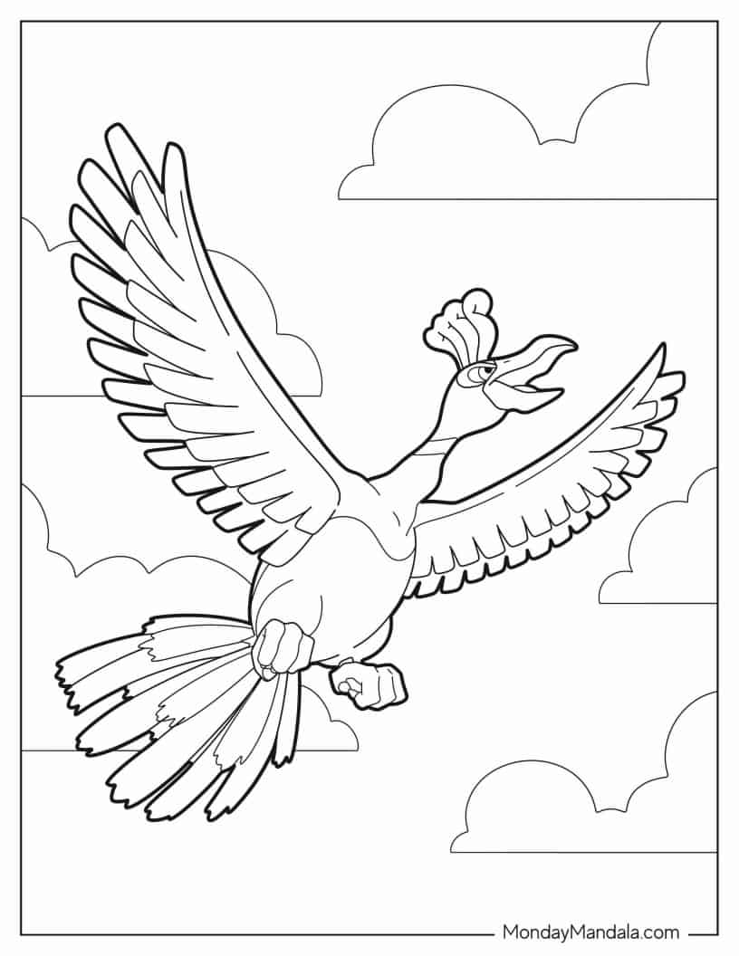 Ho-Oh Pokemon Soaring In The Sky coloring page