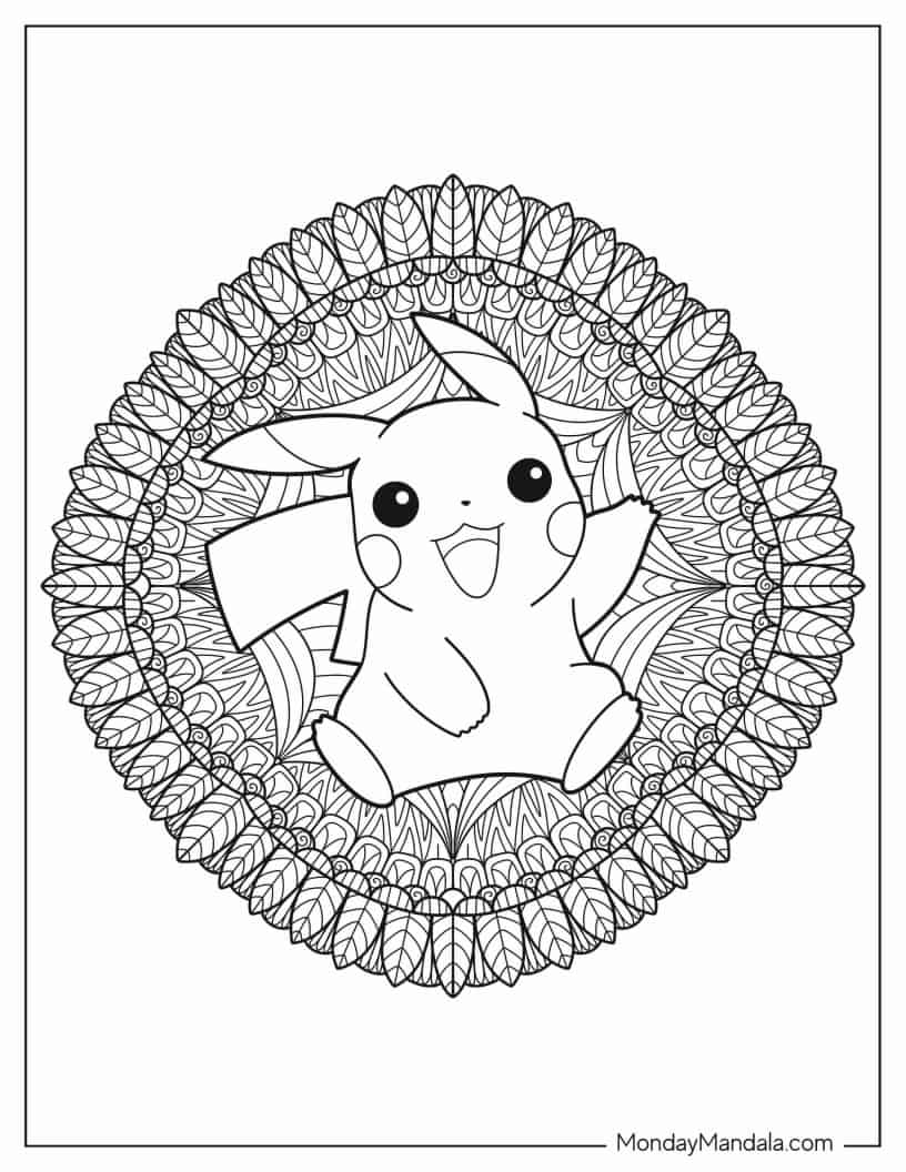 Intricate Mandala With Pikachu Inside Coloring In coloring page