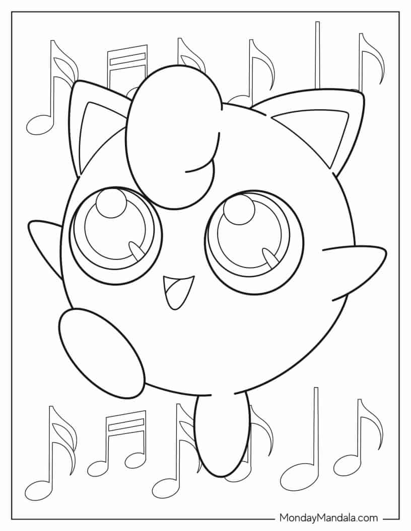 Jigglypuff With Music Notes To Color coloring page