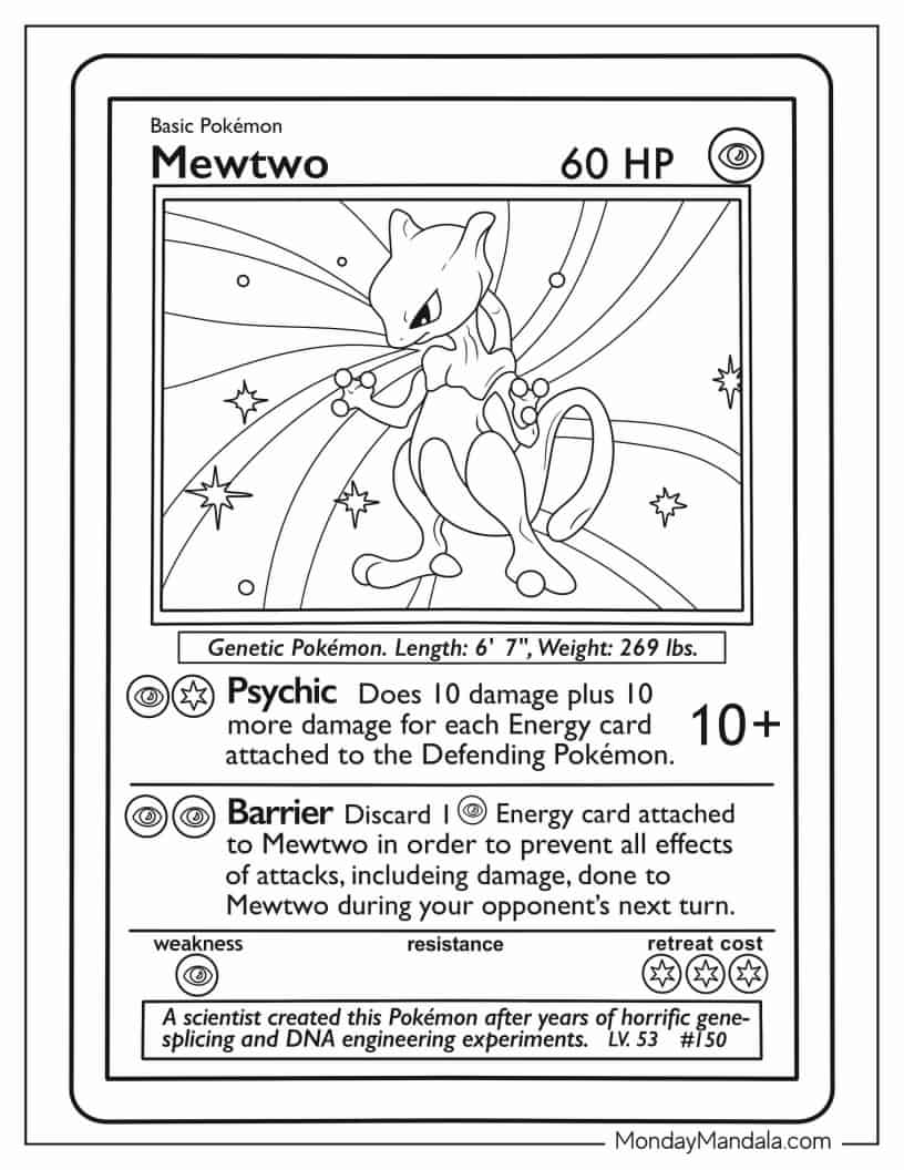 Mewtwo Pokemon Card coloring page
