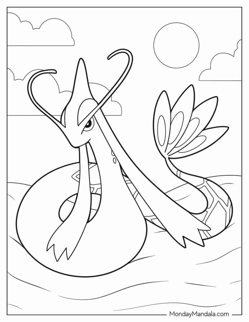 Milotic Traveling By Sea To Color coloring page