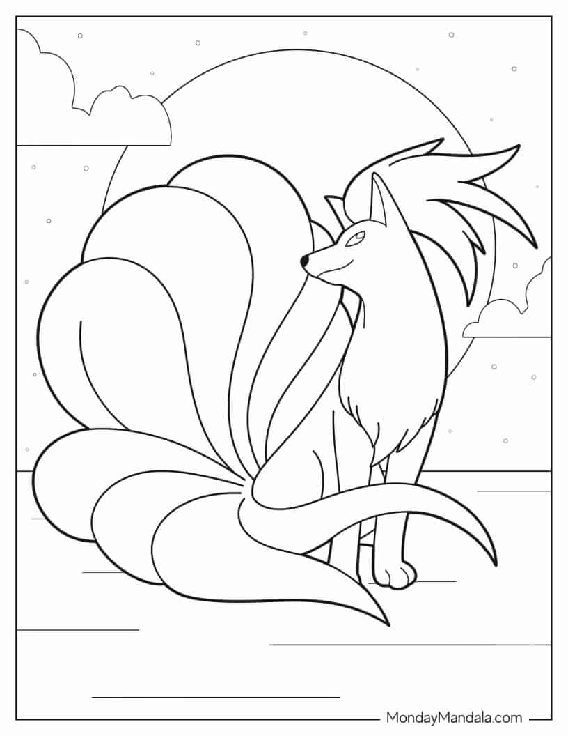 Ninetales In Front Of Full Moon Coloring Page coloring page