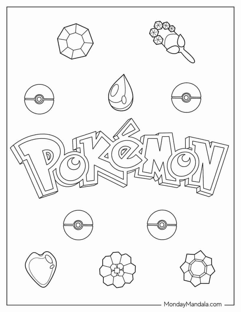 Pokemon Logo With Badges Coloring Sheet coloring page