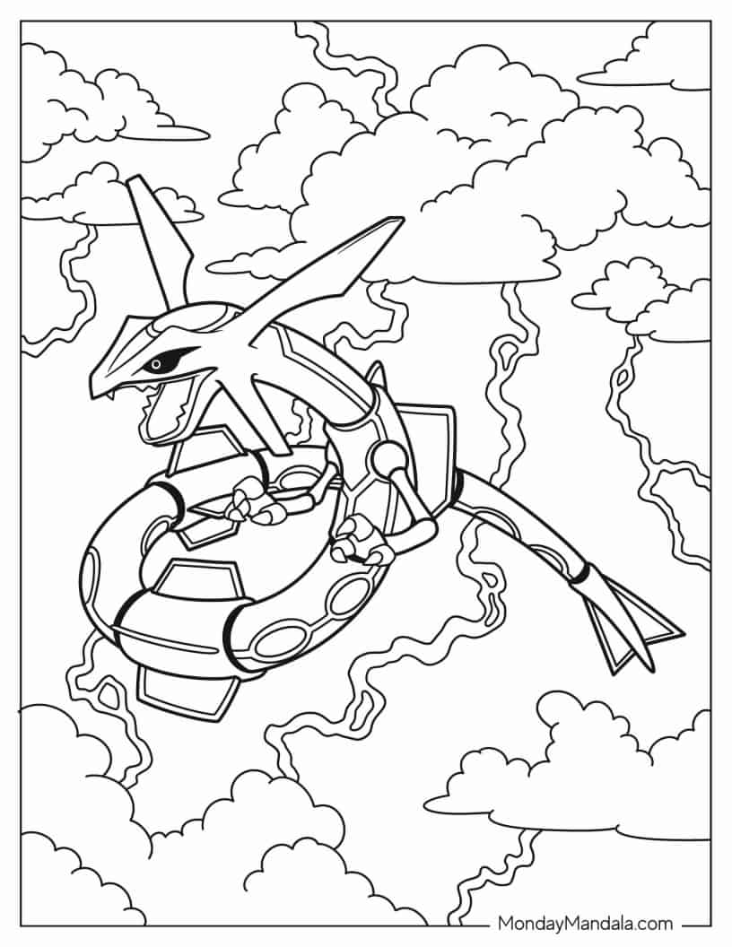 Pokemon Rayquaza In The Sky coloring page