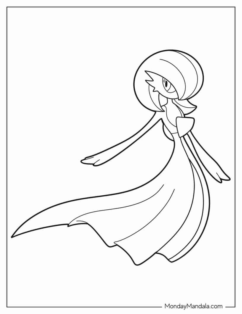 Simple Gardevoir Outline Coloring In For Kids coloring page