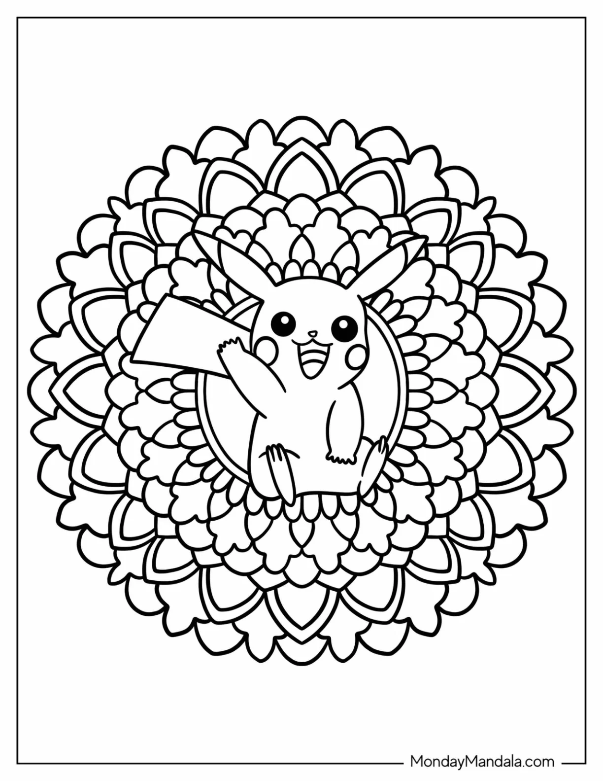 Simple Pikachu In The Middle Of Mandala coloring page