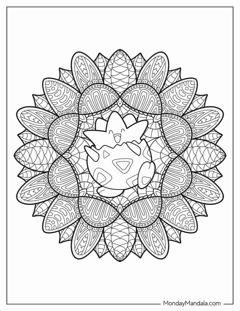 Togepi Flower Mandala Coloring Sheet coloring page