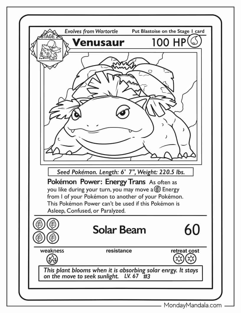 Venusaur Pokemon Card To Color coloring page