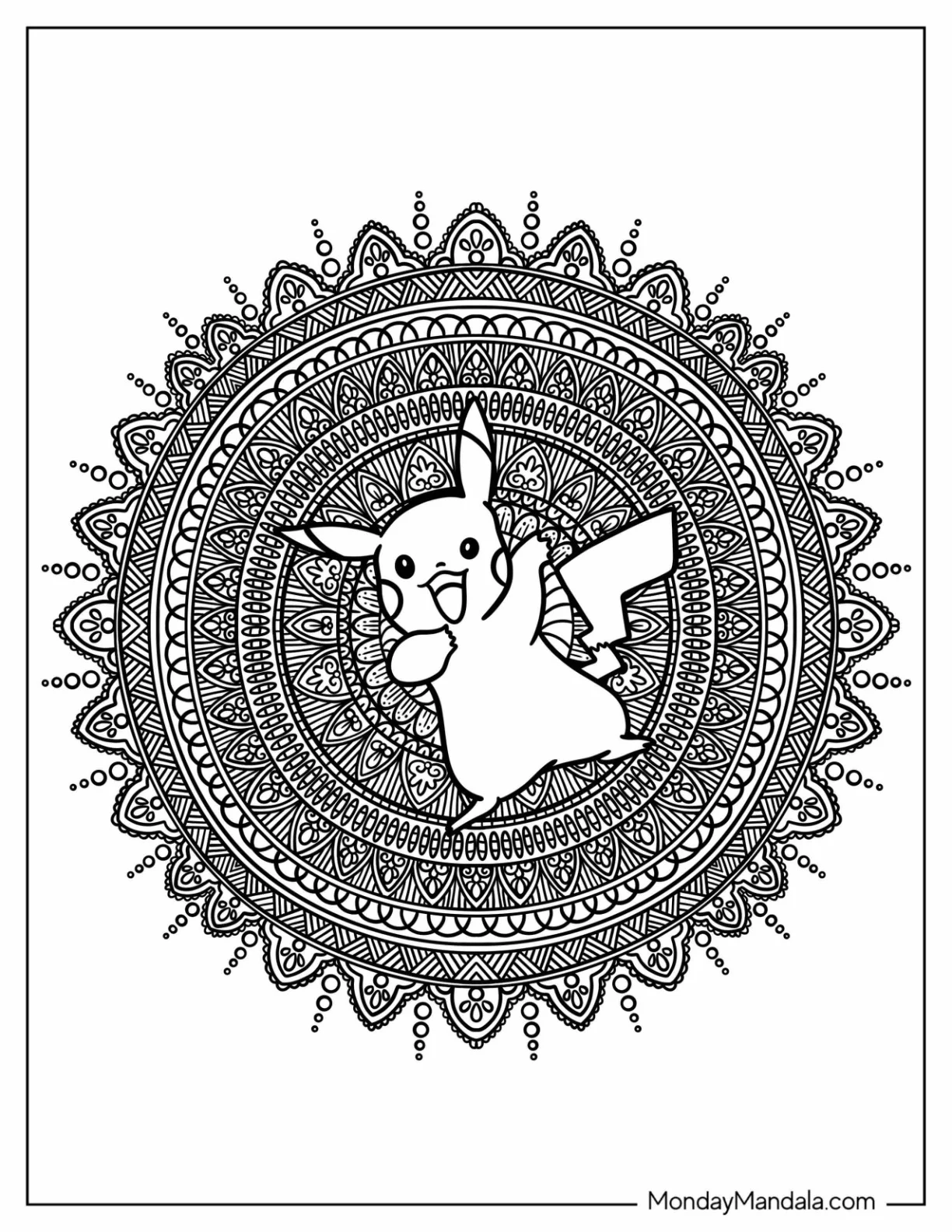 Waving Pikachu Flower Mandala Coloring Sheet coloring page