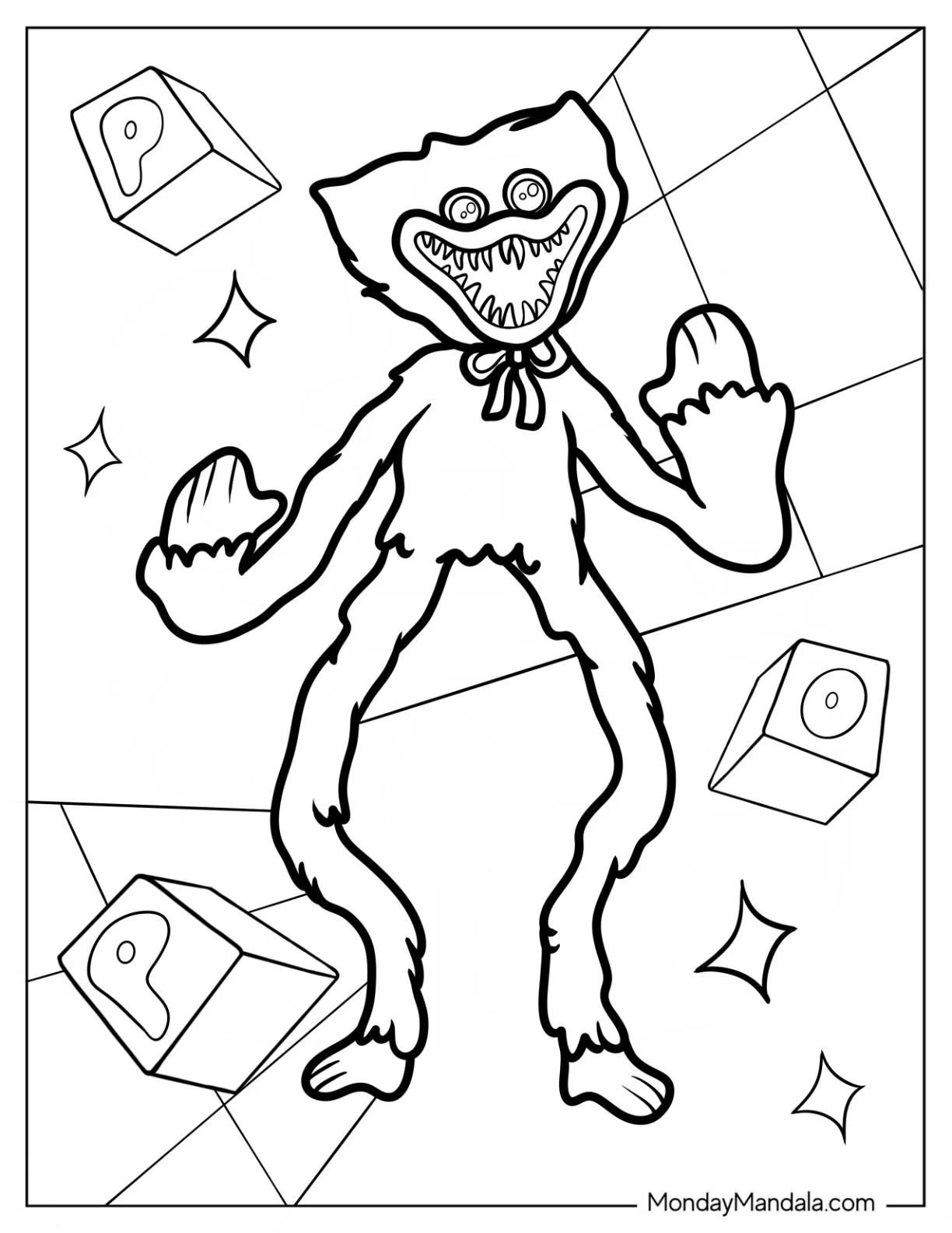 Poppy Playtime Coloring Page Of Frightening Huggy Wuggy coloring page