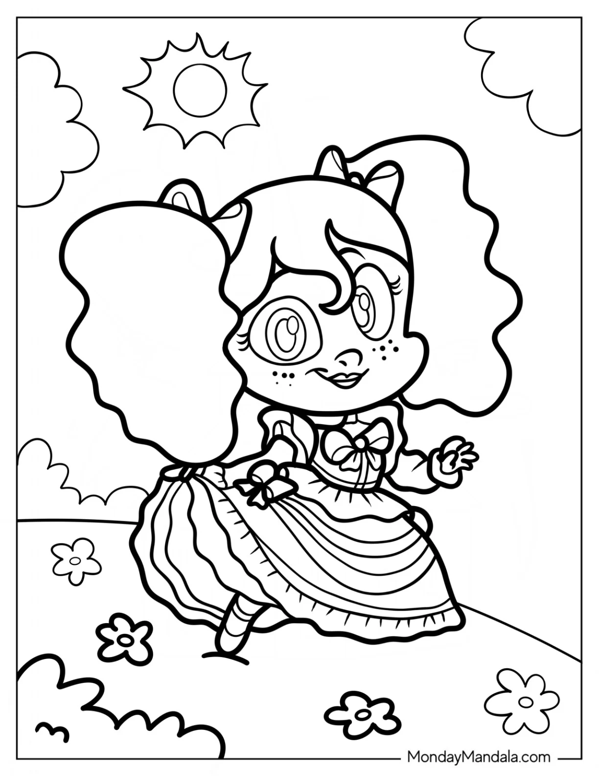 Poppy Playtime Coloring Page Of Kawaii Poppy On A Flower Field coloring page