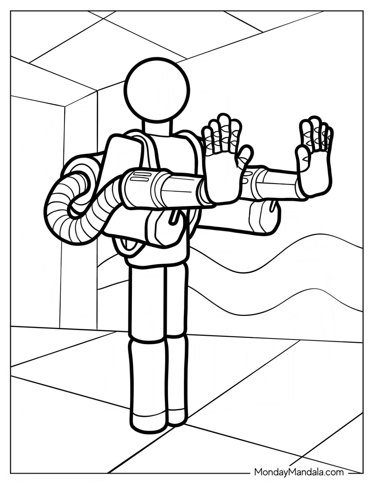 Poppy Playtime Coloring Page Of Player Wearing Grabpack coloring page