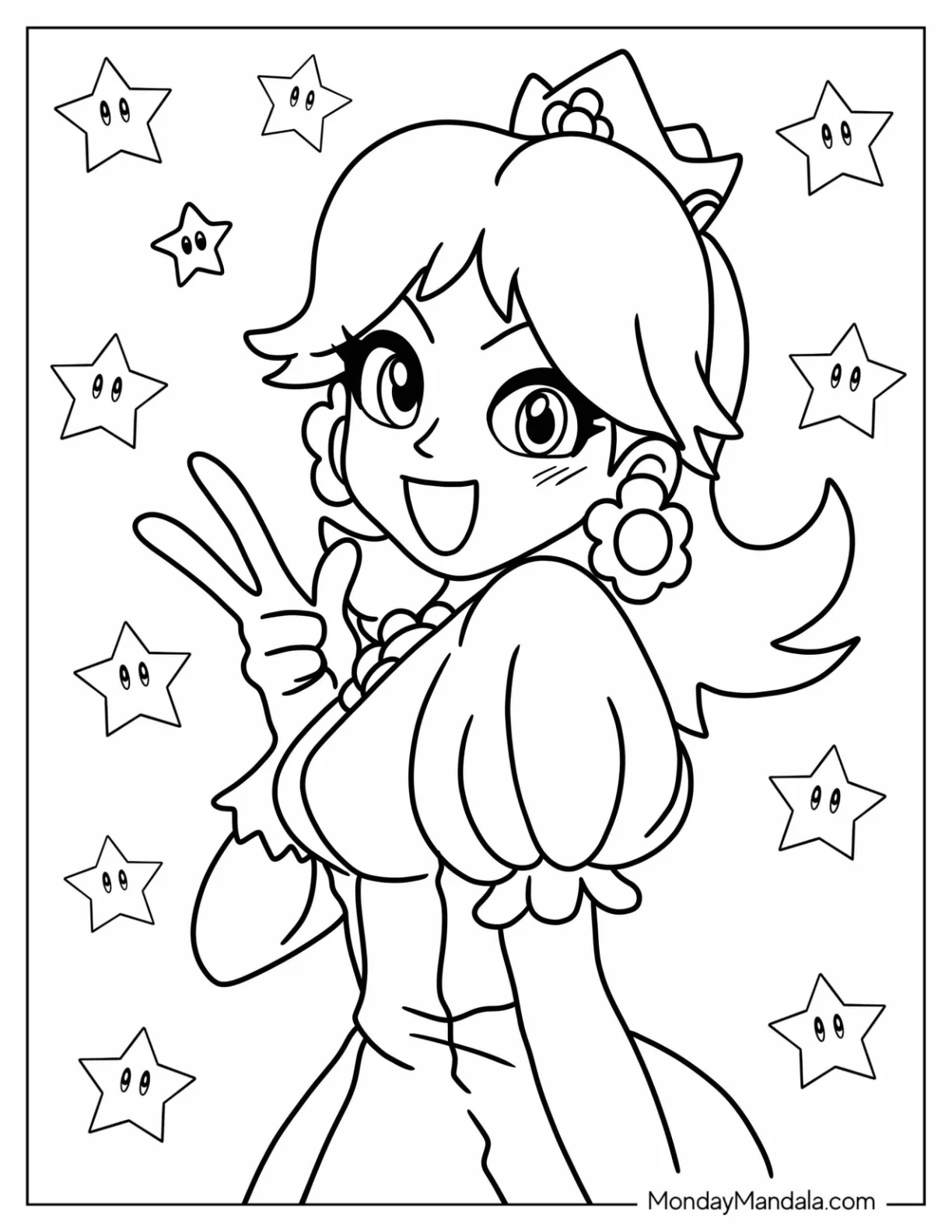 Anime Princess Daisy Coloring Page Making Peace Sign coloring page