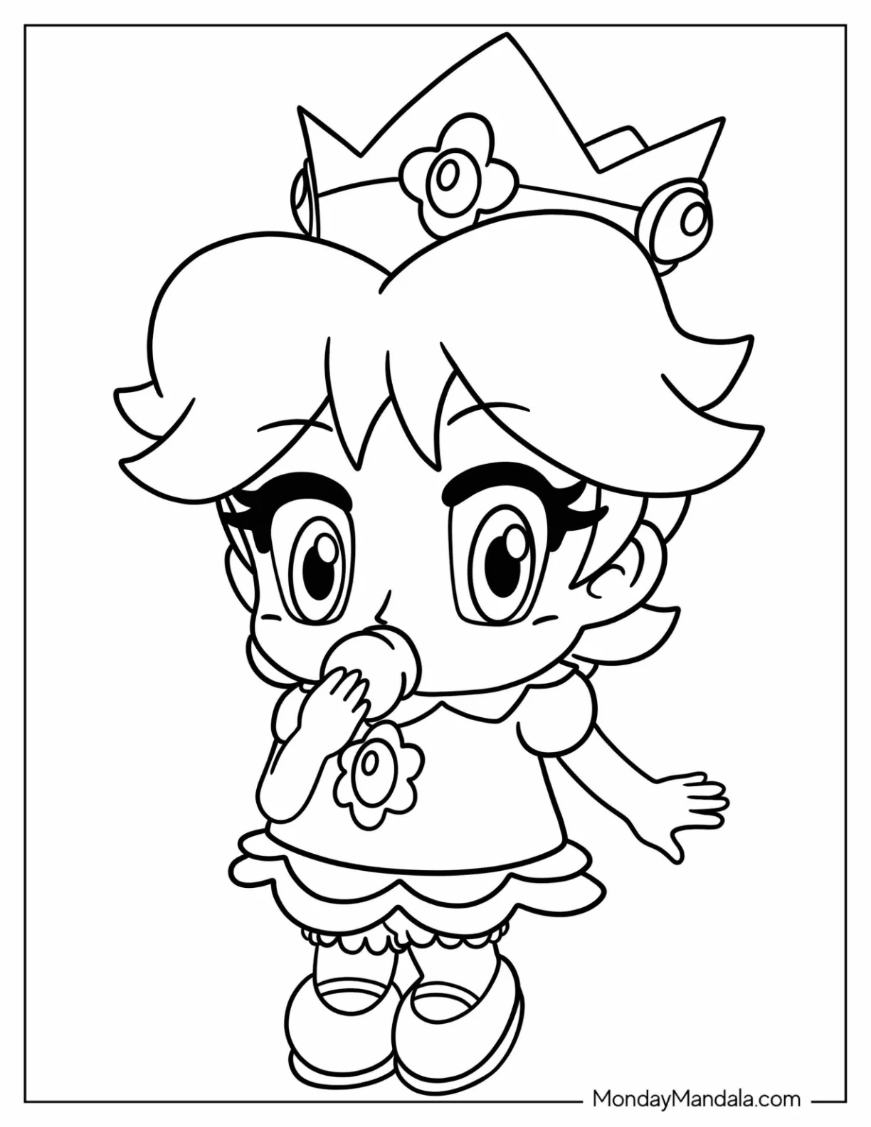 Baby Princess Daisy Coloring Page With Pacifier For Preschoolers coloring page