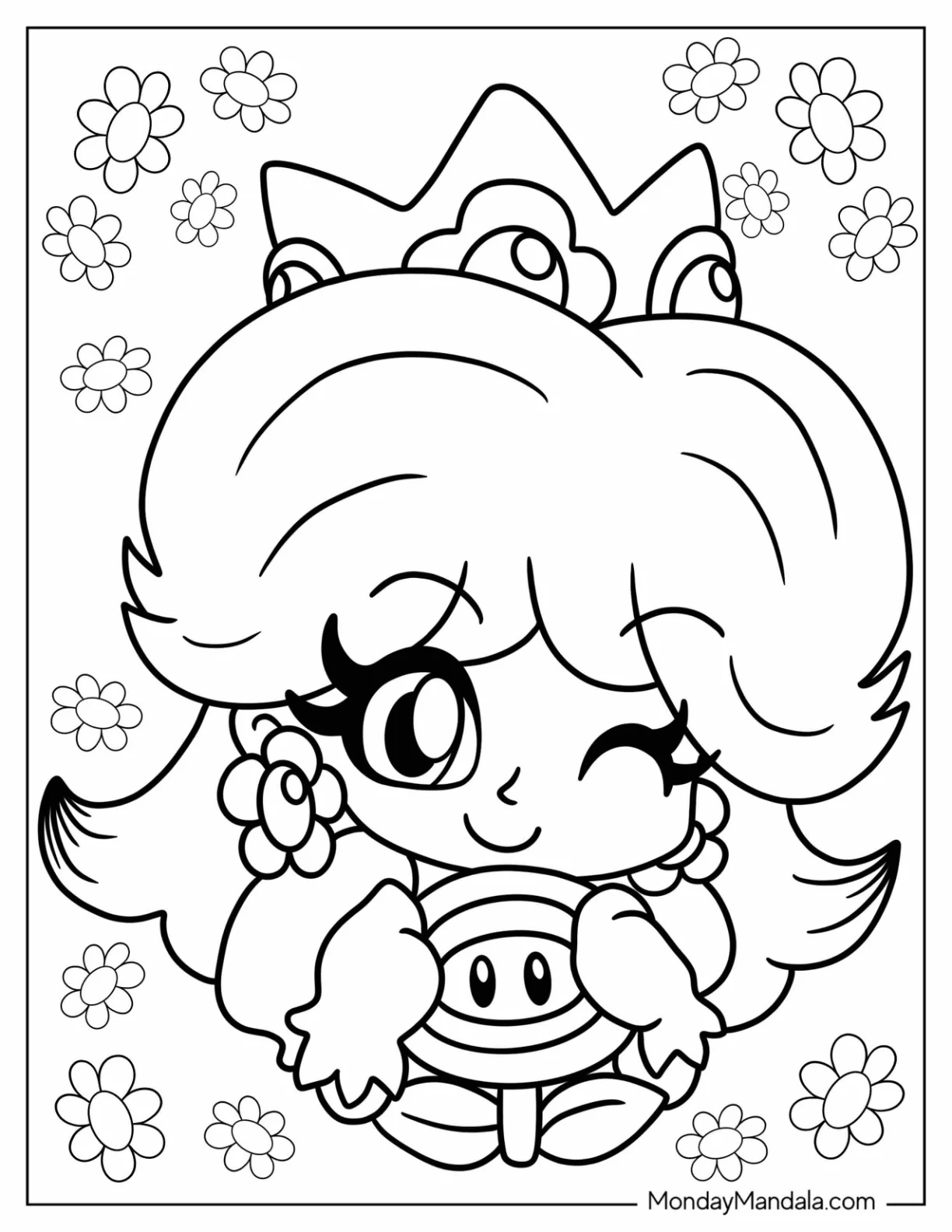 Chibi Princess Daisy Coloring Page Winking For Preschoolers coloring page