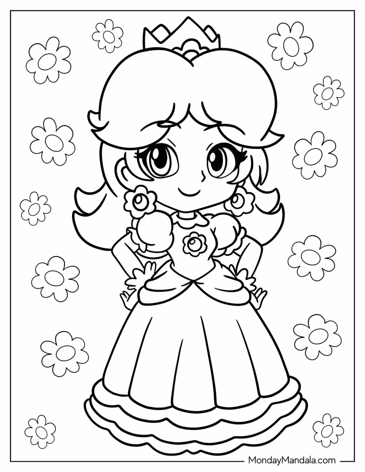 Cute Princess Daisy Coloring Page Smiling For Preschoolers coloring page