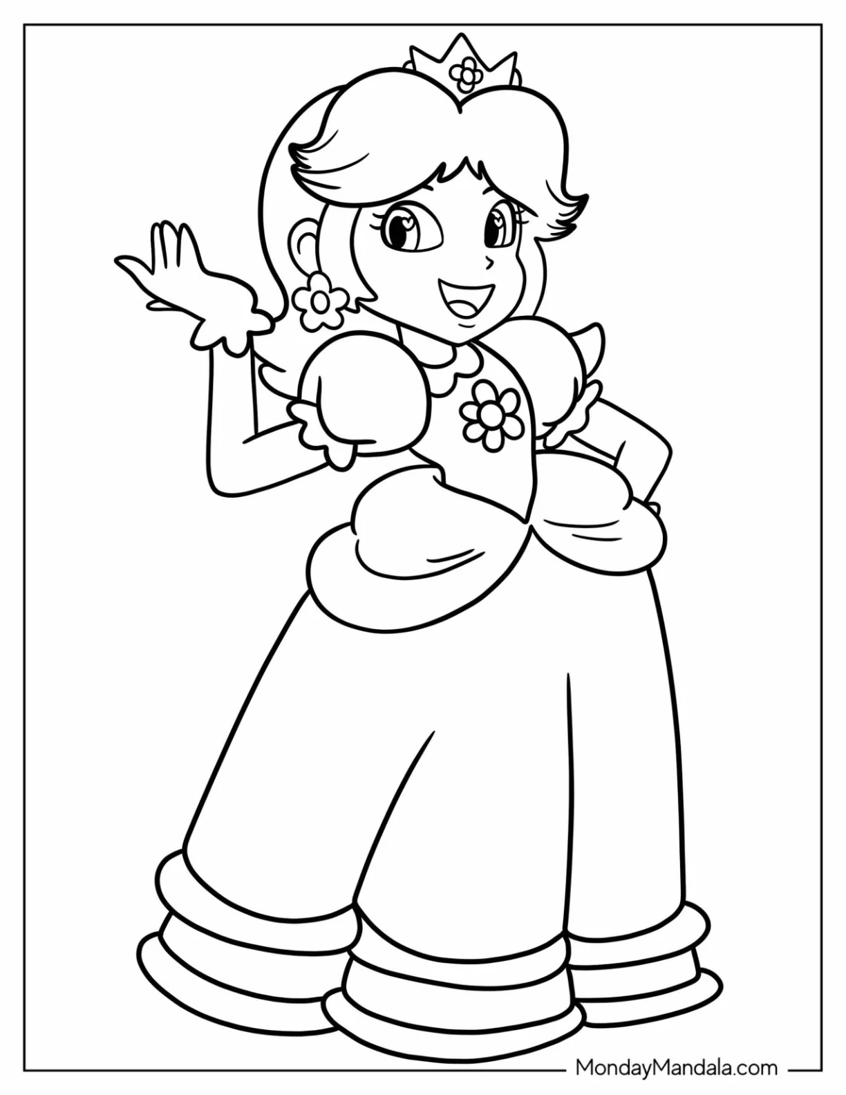 Easy Princess Daisy Coloring Page In Gown For Kids coloring page