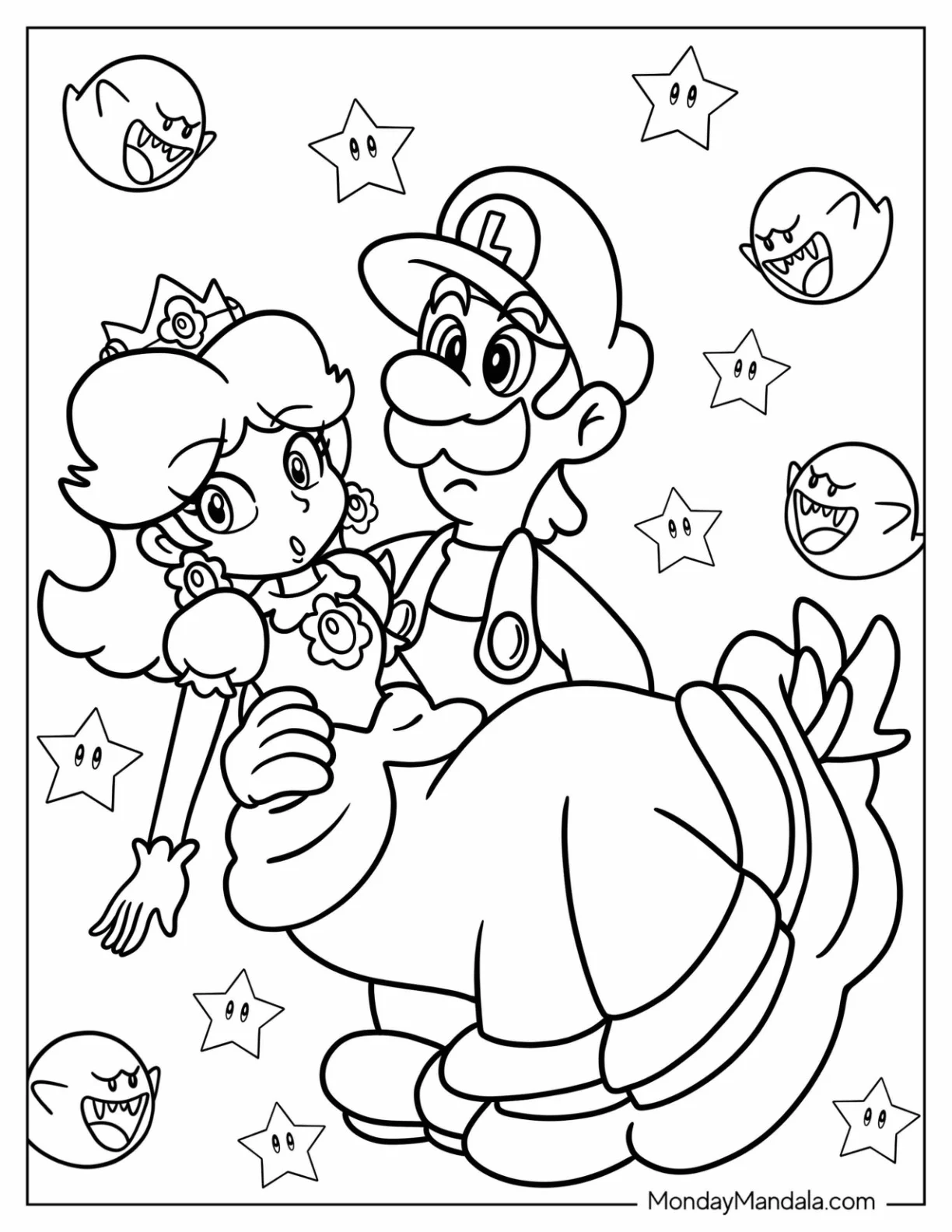 Luigi Carrying Princess Daisy Coloring Page coloring page