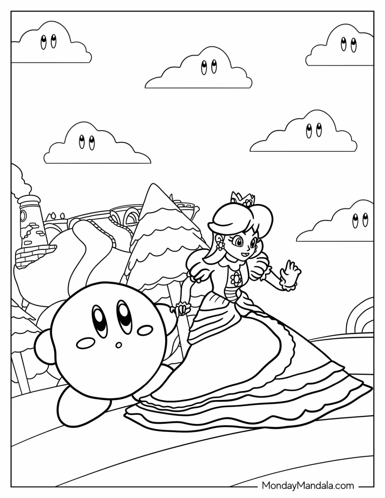 Princess Daisy Coloring Page With Kirby coloring page