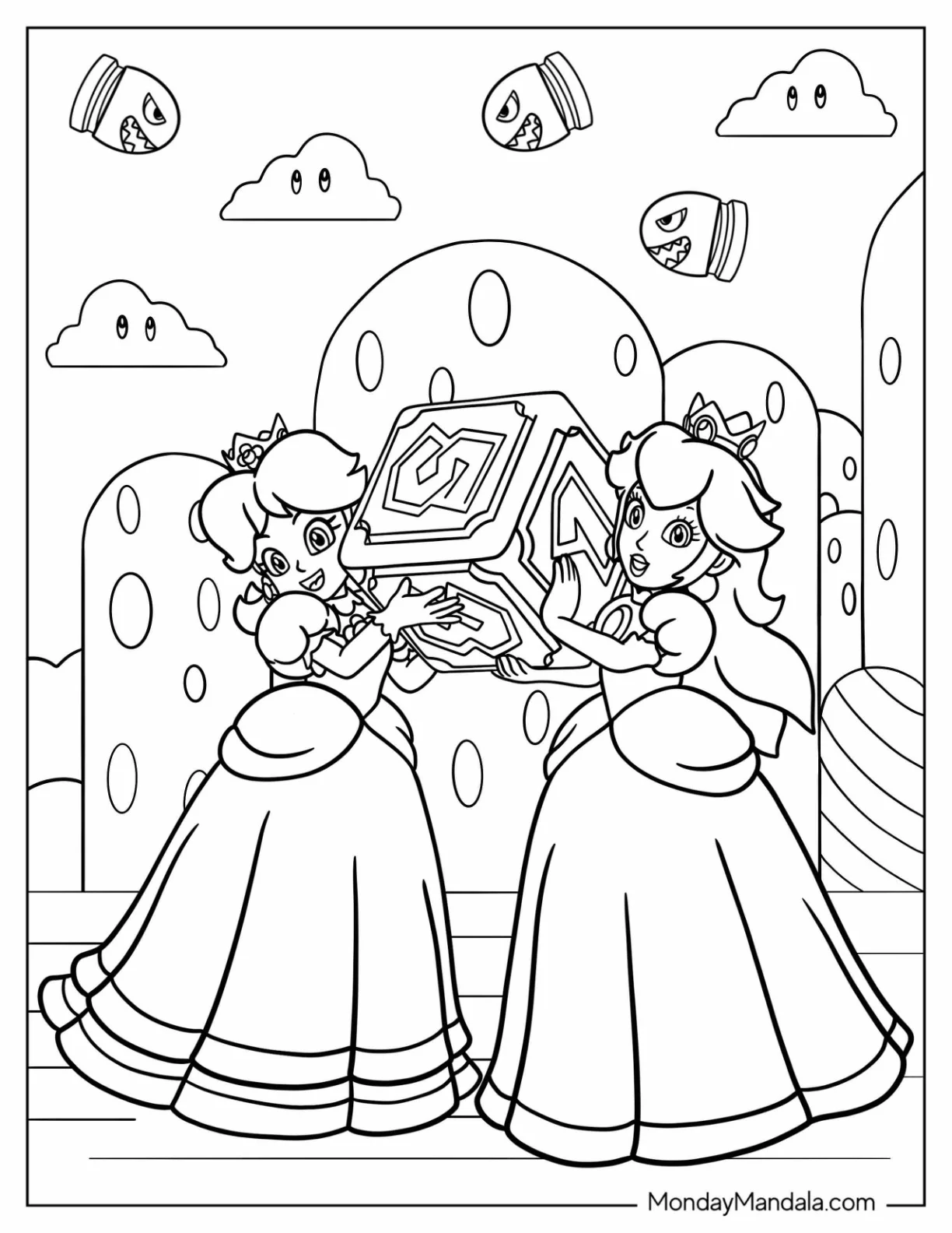 Princess Peach And Princess Daisy Coloring Page Carrying Block coloring page