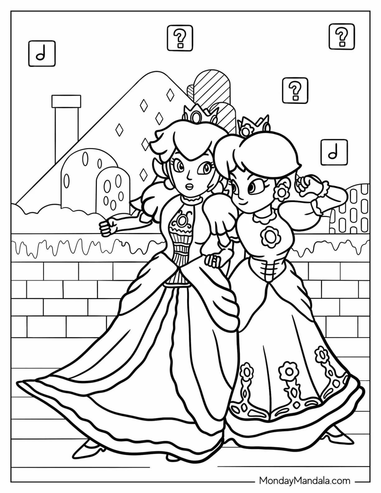 Princess Peach And Princess Daisy Coloring Page In Super Mario Bros coloring page