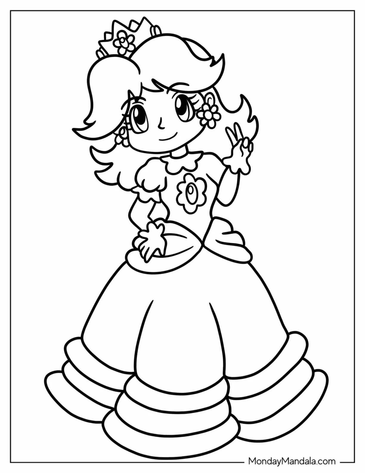 Simple Cartoon Princess Daisy Coloring Page For Kids coloring page