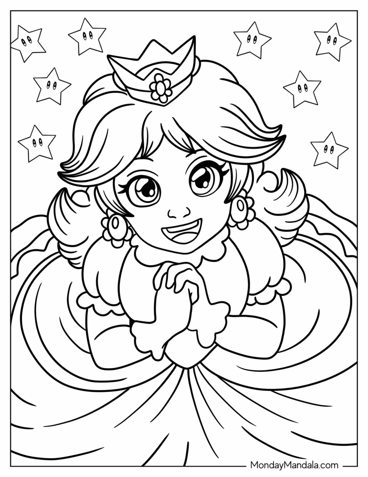 Smiling Princess Daisy Coloring Page In Crown And Gown coloring page