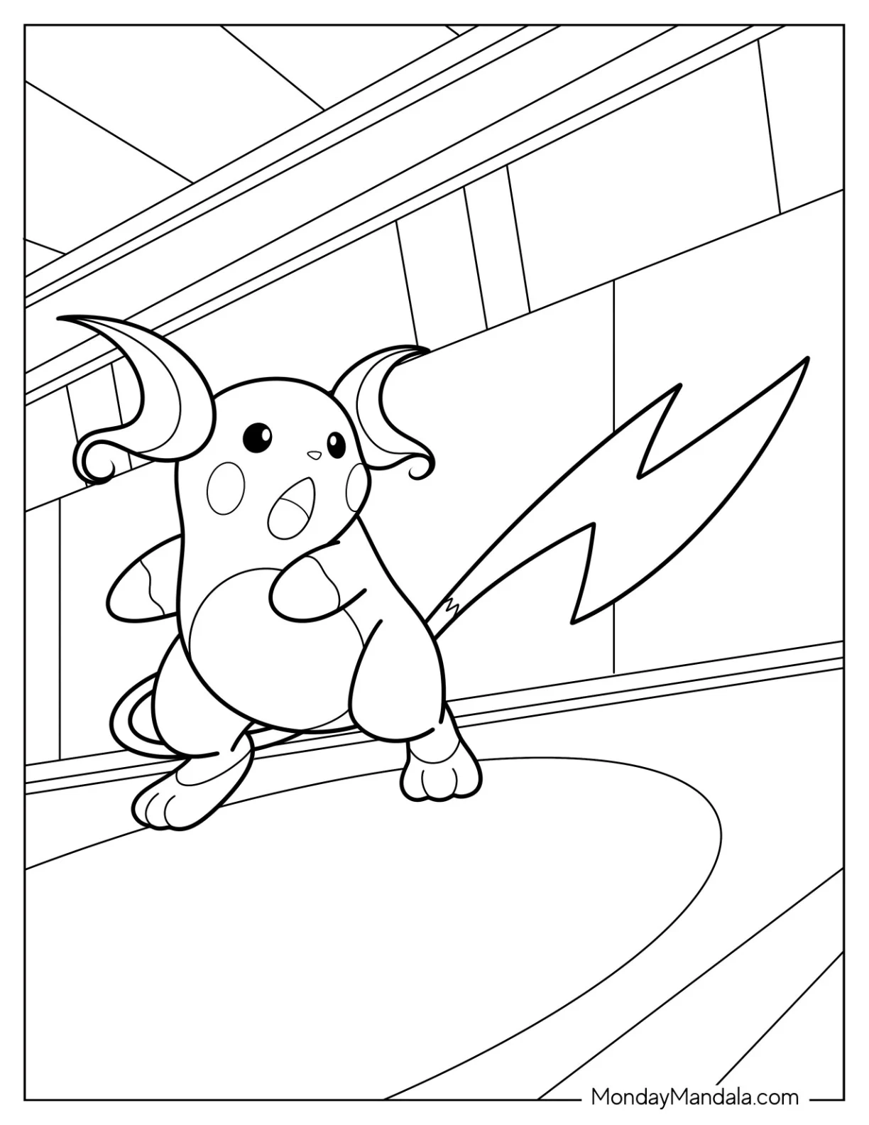 Cute Raichu Coloring Page Using Tail In Battle coloring page