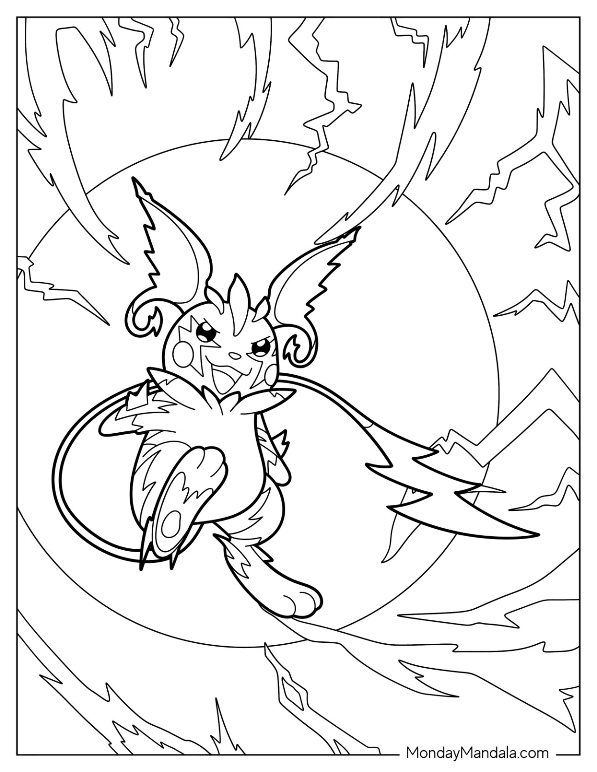 Detailed Mega Raichu Coloring Page Surrounded By Lightning coloring page