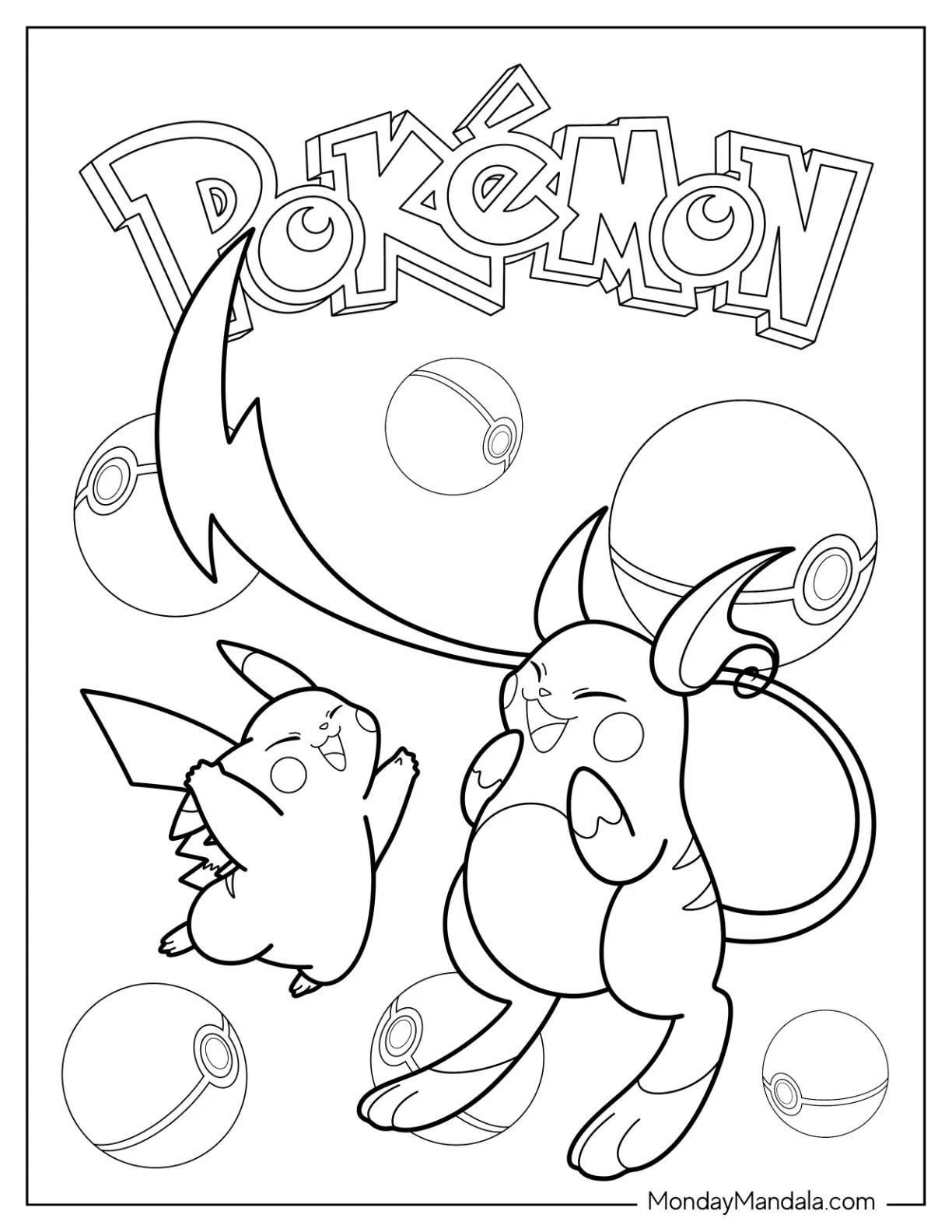 Happy Pikachu And Raichu Coloring Page Pokemon Poster coloring page