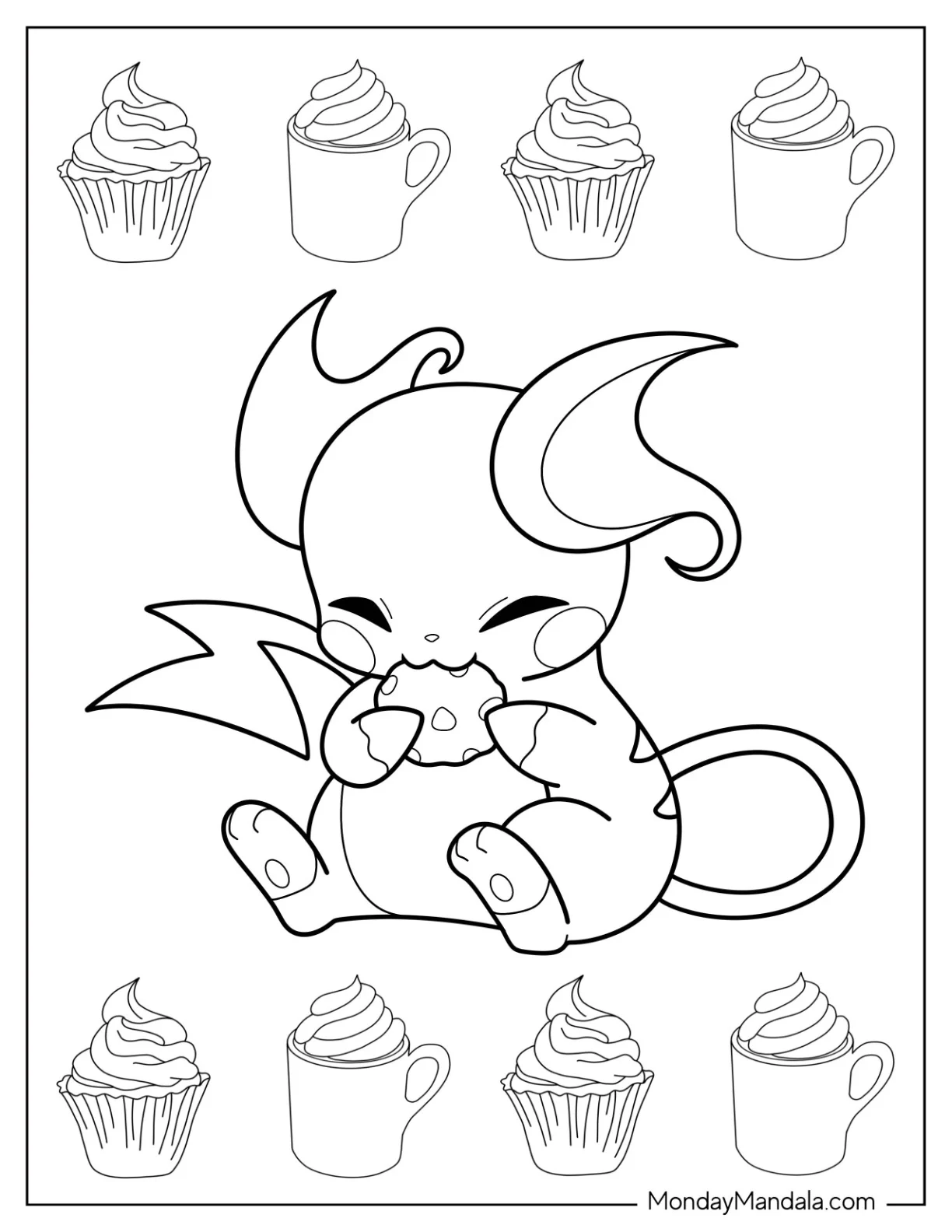 Kawaii Raichu Coloring Page Eating A Cookie coloring page