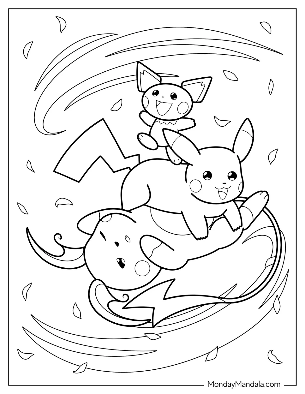 Pichu, Pikachu, And Raichu Coloring Page For Kids coloring page