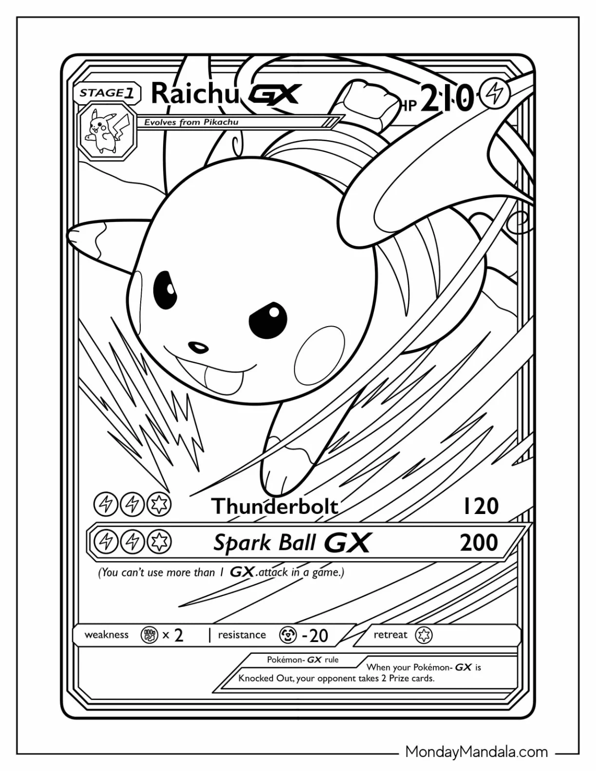 Raichu Coloring Page GX Thunderbolt Pokemon Card coloring page
