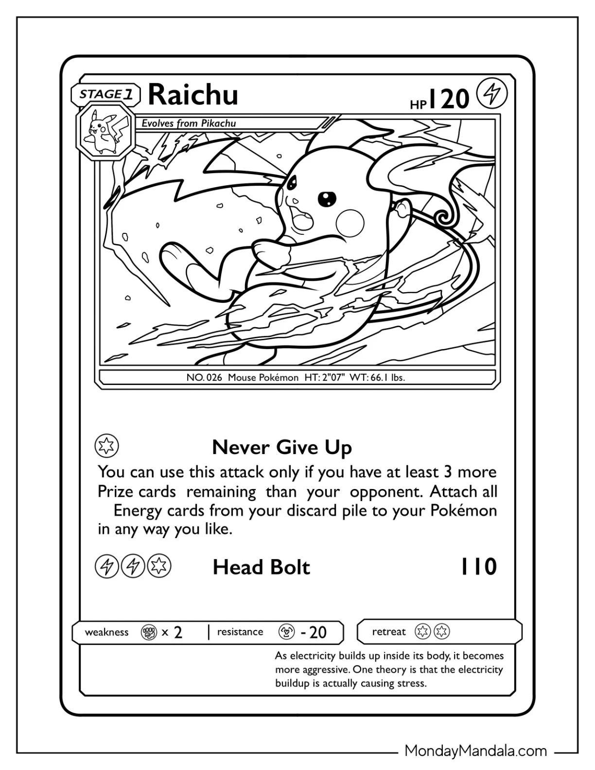 Raichu Coloring Page Head Bolt Pokemon Card coloring page