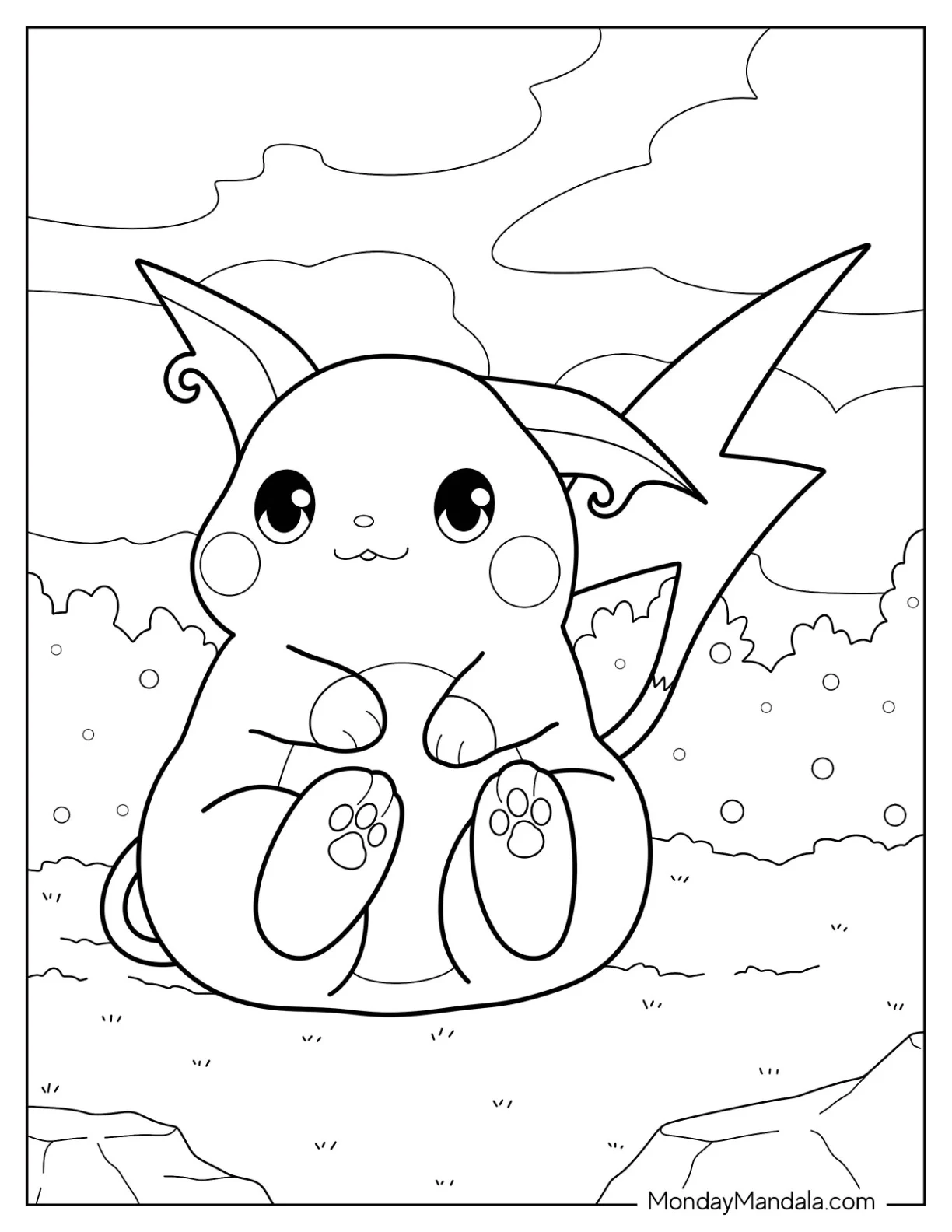 Raichu Coloring Page Sitting In The Garden coloring page