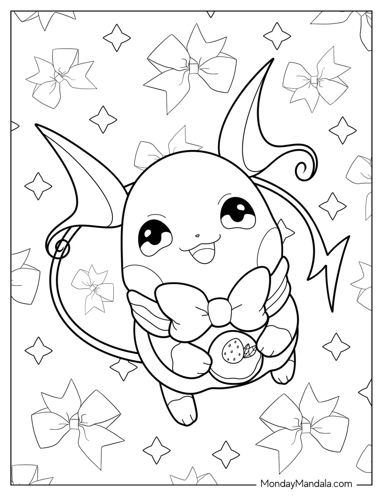 Raichu Coloring Page With Bow And Cupcake For Preschoolers coloring page