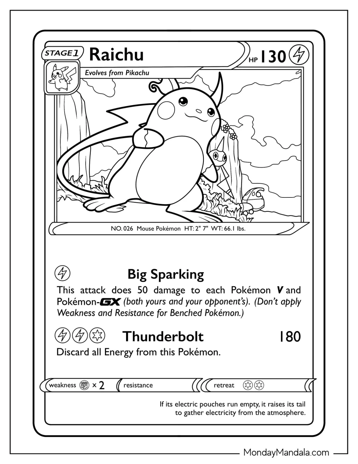 Thunderbolt Raichu Coloring Page Pokemon Card coloring page