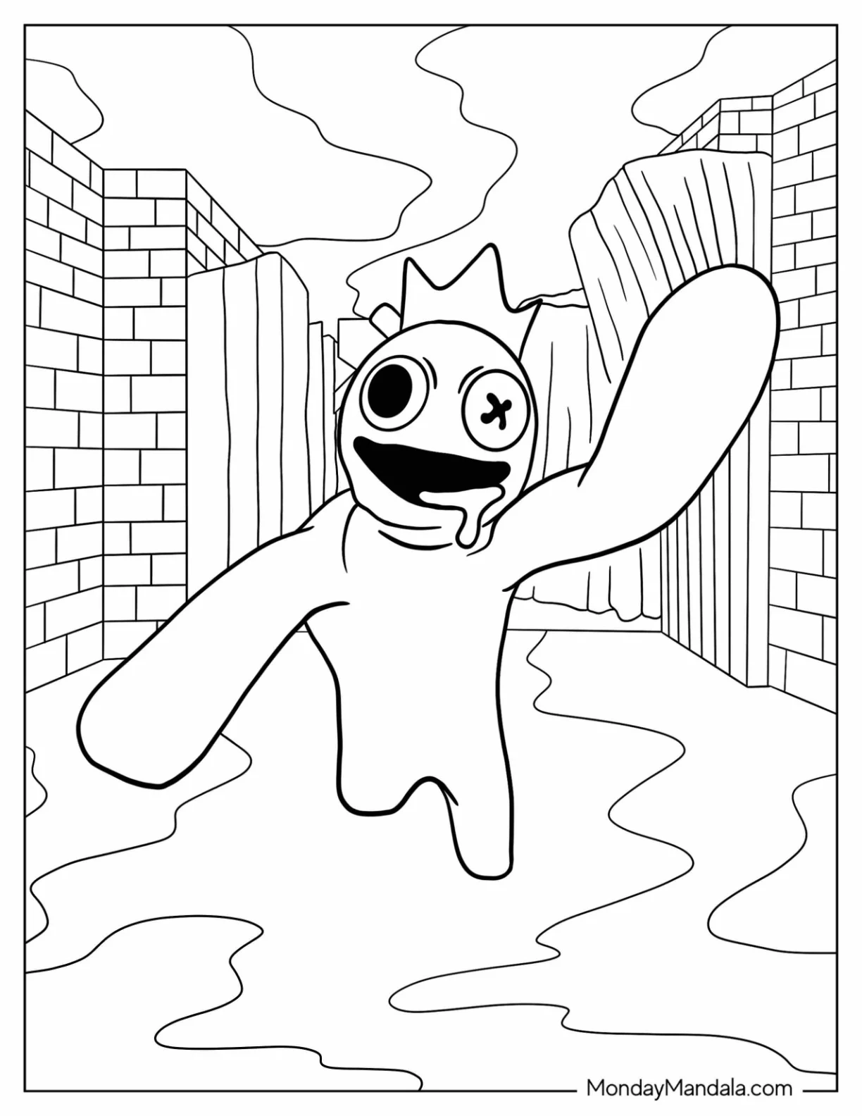 Blue Rainbow Friends Coloring Page With Drool coloring page — printable line art