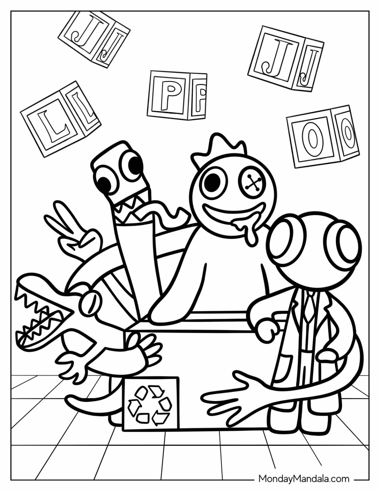 Cute Orange, Green, Blue, And Red Rainbow Friends Coloring Page coloring page