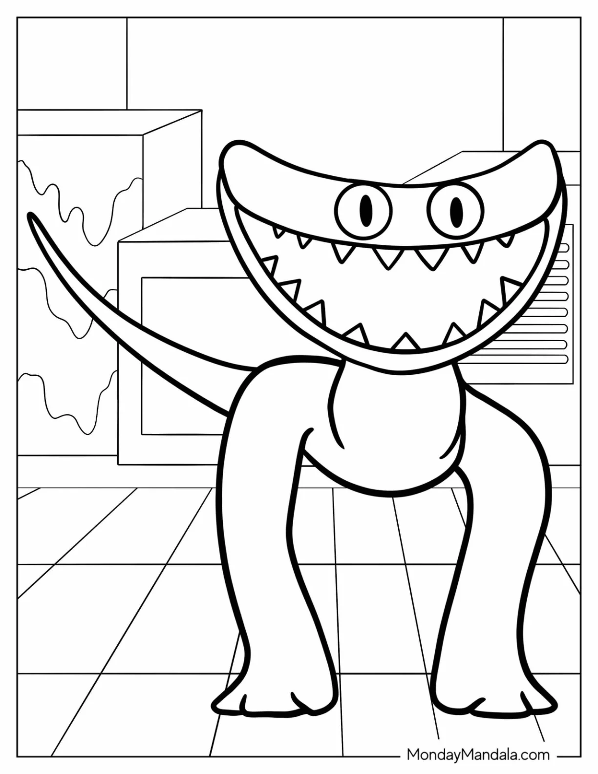 Cyan Smiling With Sharp Teeth Rainbow Friends Coloring Page For Kids coloring page — printable line art