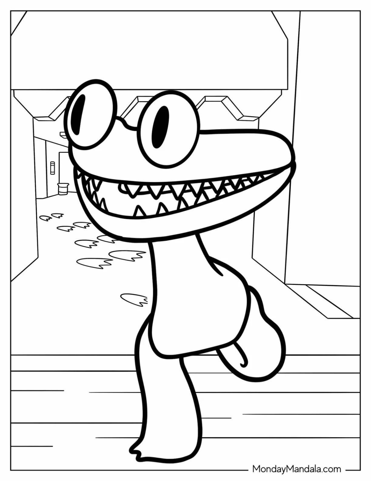 Easy Cyan Running In Corridor Rainbow Friends Coloring Page coloring page — printable line art