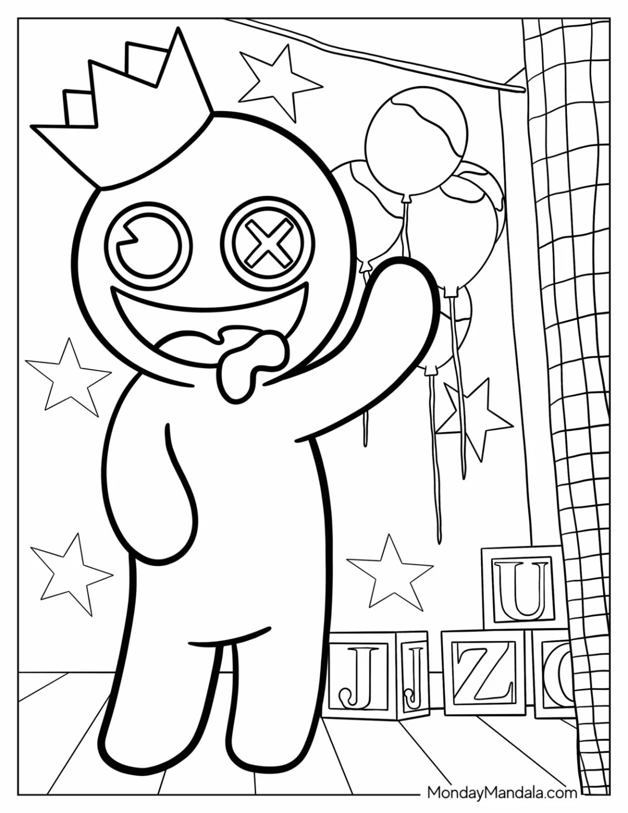 Kawaii Blue Rainbow Friends Coloring Page Waving coloring page