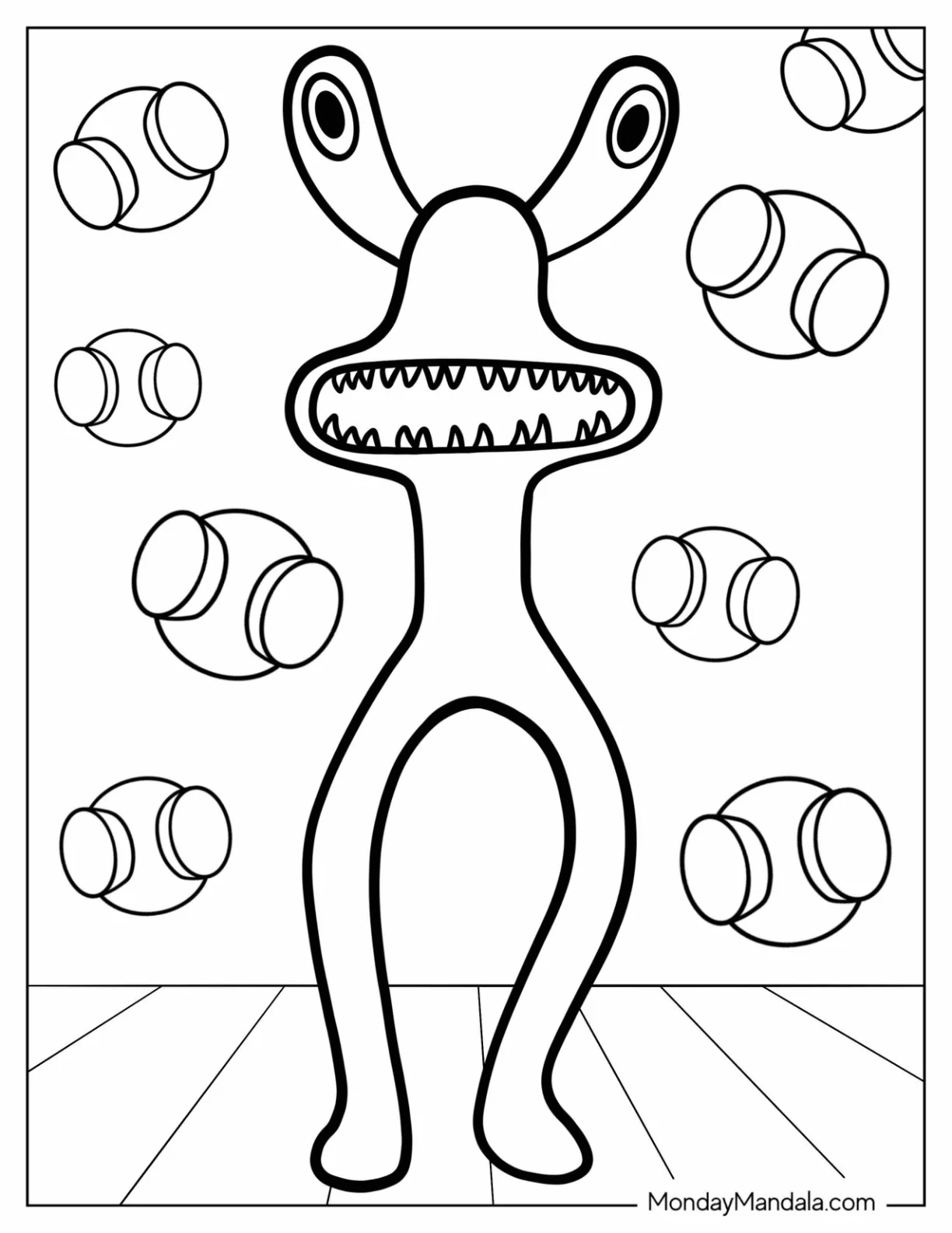 Pink Rainbow Friends Coloring Page With Sharp Teeth coloring page — printable line art