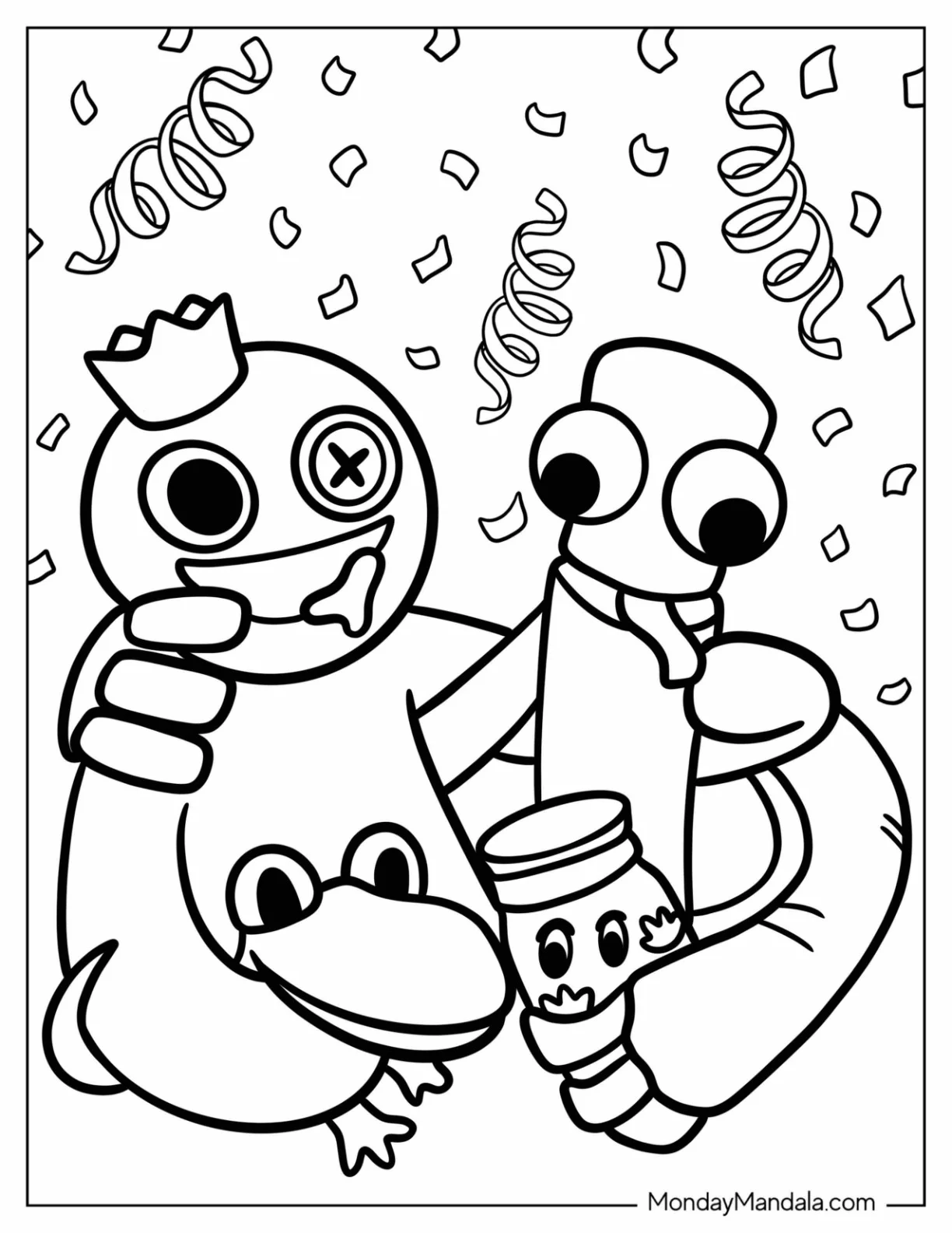 Rainbow Friends Coloring Page Blue, Green, and Red coloring page
