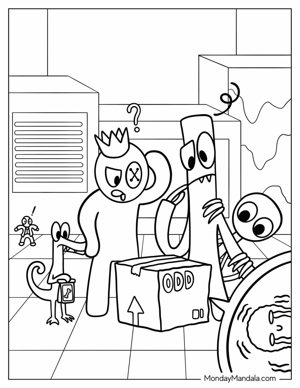 Rainbow Friends Coloring Page Looking At Odd Box coloring page