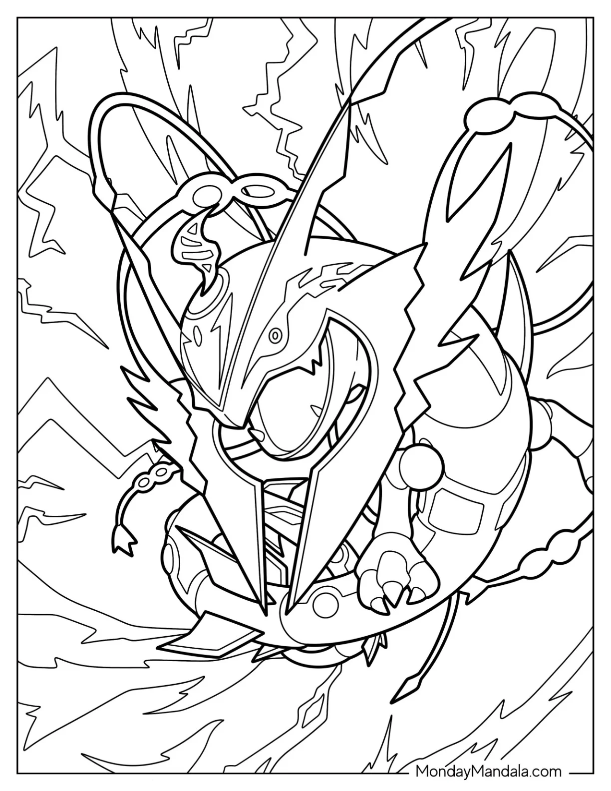 Angry Mega Rayquaza Coloring Page Attacking coloring page