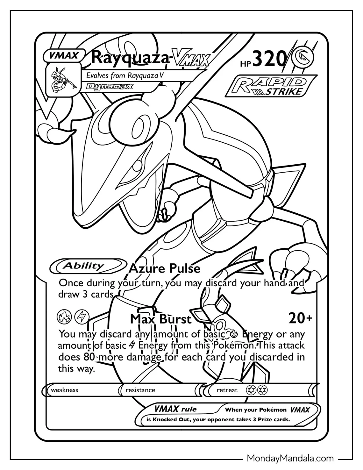 Azure Burst Rayquaza Coloring Page Pokemon Card coloring page